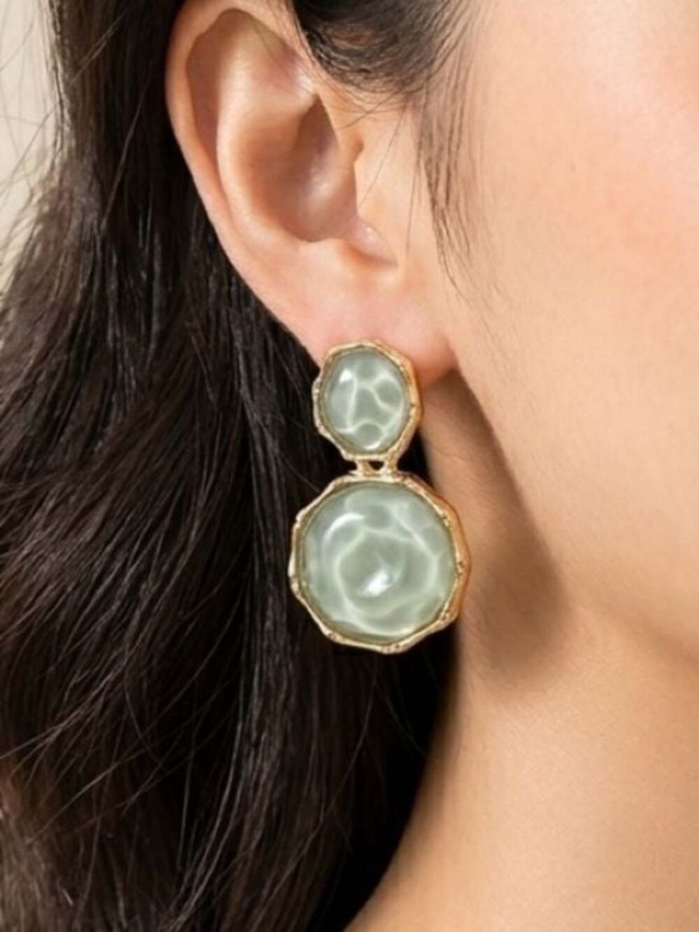 Gold-Edged Mint Green Double Drop Earrings - Women Jewelry
